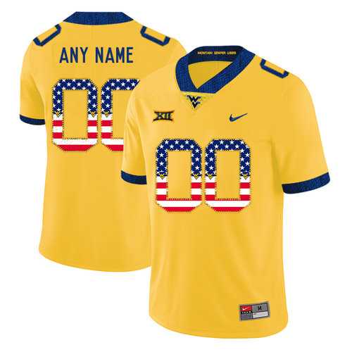 Men%27s West Virginia Mountaineers Customized Yellow USA Flag College Football Jersey->customized ncaa jersey->Custom Jersey